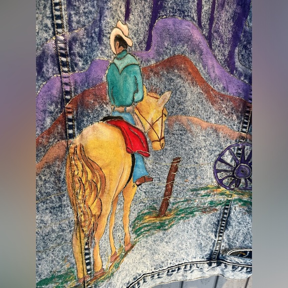 Vintage Hand Painted Jordache Western Cowboy Jacket L - Picture 5 of 16